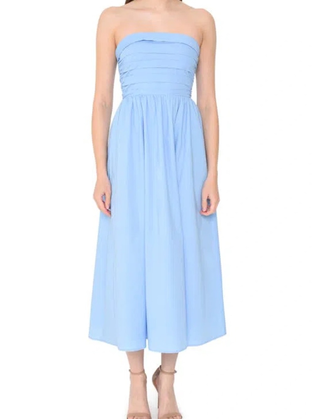 Wayf Strapless Sammie Dress Midi in Powder Dusty Blue